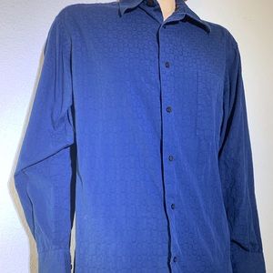 Long Sleeve Blue patterned Casual Button Down.